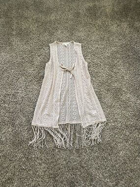 French Laundry Crochet Openwork Vest in Light Taupe